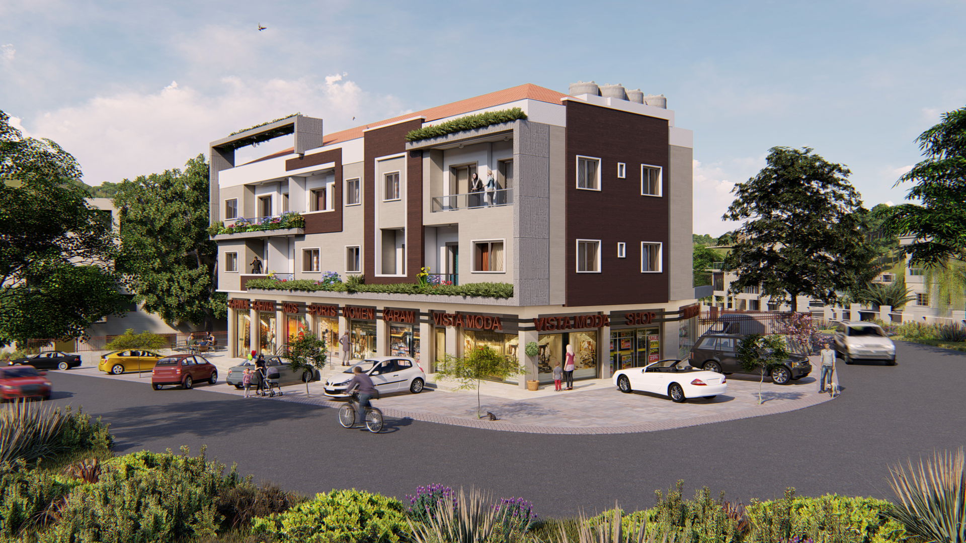 Architecture & engineering design & rendering for a Residential appartment building in chaqraa, south lebanon with commercial stores.